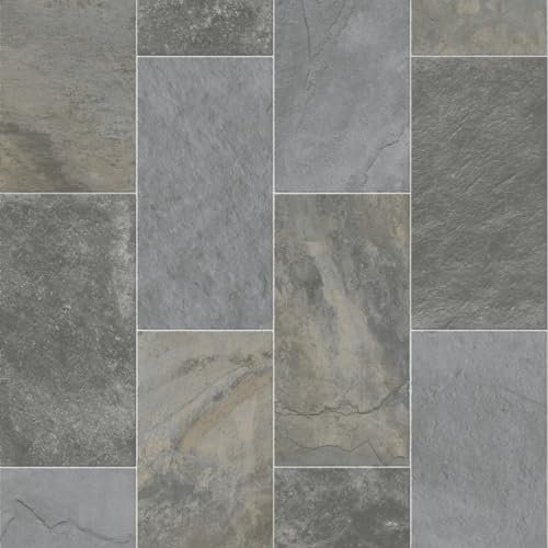 Grey Anti-Slip Stone Effect Vinyl Flooring forLivingRoom, Hallways, Kitchen, 2.3mm Vinyl Sheet-1m(3'3) X 2m(6'6)-2m²