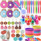 Toyssa Donut Party Mitgebsel Kindergeburtstag Gastgeschenke Mädchen mit Zauberstifte Stempel Kinder Notizbuch Silikon Armbänder, Donut Pinata Füllung Give Aways Kleine Geschenke für Kinder Mädchen