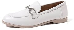 QUEEN HELENA Mocassini di Pelle Bassi con Fibbia Francesine Casual Donna QH7001 (Bianco, Sistema Taglie Calzature EU, Adulto, Donna, Numero, Media, 38)
