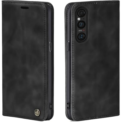 LBH Handyhülle für Sony Xperia 1 V in Schwarz mit Karten- und Geldfach Smartphone Hülle mit Standfunktion Flip Case Schutzhülle Magnetverschluss Vintage