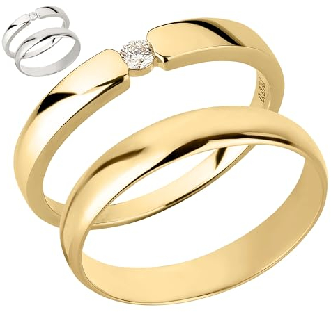 Ardeo Aurum Trauringe Paar aus 375 Gold Weißgold mit 0,07 ct Diamant Brillant Spannfassung