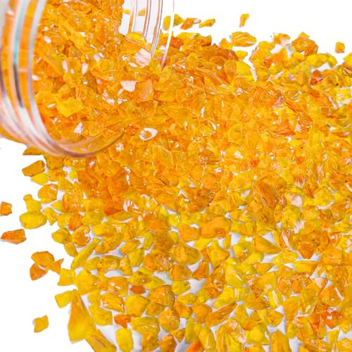 HappyFiller Fall Decoration 1.3 LB Crushed Glass Sand Broken Piece Stones,Resin Art Craft,Vase Fillers Candle Holder Aquarium Decor Gravel,Terrarium Pebble Granules,Orange