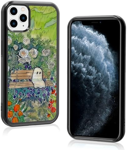 Green Cute Ghost Flower Watercolor Botanical Phone Case, Spooky Sad Ghost Garden Halloween Aesthetic Phone Case for iPhone 11 Pro Max for Teen Girls and Boys, Women and Men（iPhone-11 Pro Max）