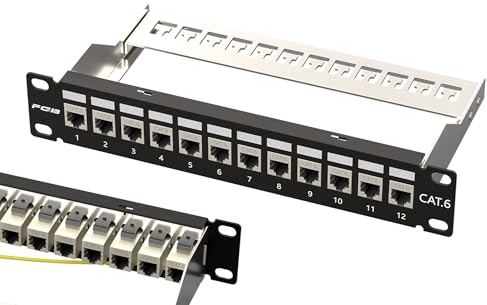 FGB Patchpanel 12 Port Cat6 mit Shielded Rj45 Keystone Coupler, 1HE | Rack Mountable, STP Patchpanel mit Backplane, Inline Keystone, Netzwerk-Patchpanel, für Gigabit-Netzwerk-Switch