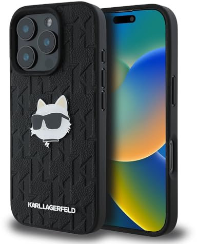 Karl Lagerfeld Hülle Kompatible mit iPhone 16 Pro Max Back Cover case - Monogram choupette Head - Black (iPhone 16 Pro Max)