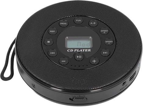 Portable CD Player with Speakers, Rechargeable CD Player with Anti Skip Protect and Memory Play AUX 3.5mm Input Compact USB CD Player for Personal or Multi Users (Black