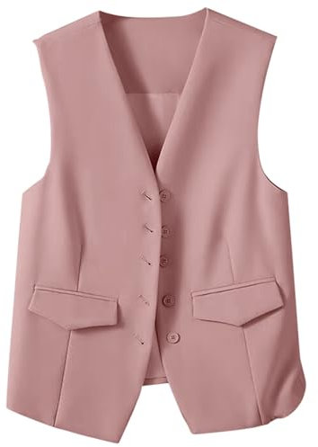 Veste d'automne légère pour femme - Petit gilet de costume - Veste de loisirs, rose, L