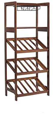 Étagère à vin en bois massif avec porte-gobelet en acier inoxydable moderne pour restaurants et salles de séjour 53 x 33 x 130 cm Caisse à vin