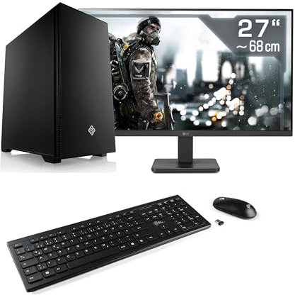 Gaming PC mit Windows 11 Home, AMD Ryzen 5 5600 6X 3500 MHz, 1000 GB M.2 SSD, 16 GB DDR4-RAM, GeForce RTX 4060, MSI Mainbaord, USB 3.2, 27 Zoll Full-HD, Tastatur/Maus-Set, M11480H
