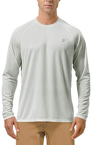 Roadbox Men's UPF 50+ UV Sun Protection Shirts, Long Seleeve Swim Rash Guard Quick Dry, SPF Breathable Gym T-Shirt for Running Hiking Fishing Grey