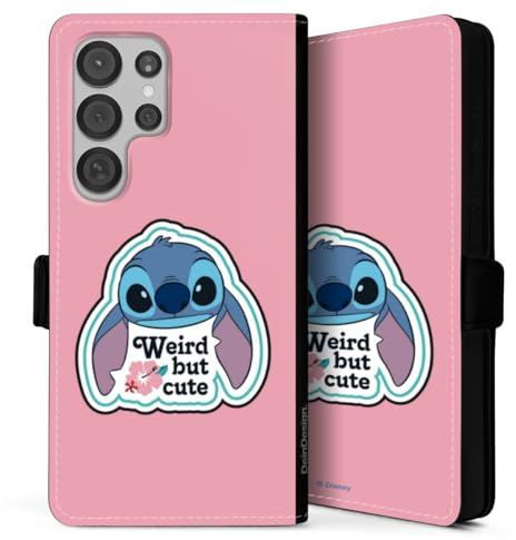 Klapphülle kompatibel mit Samsung Galaxy S 25 Ultra Handyhülle aus Kunst Leder schwarz Flip Case Lilo & Stitch Disney Sprüche