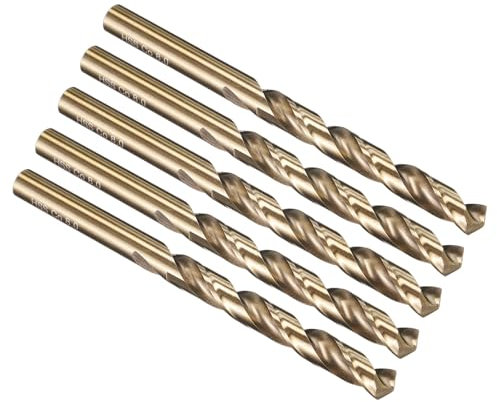 PATIKIL 8mm Drill Bits, Jobber Straight Shank M35 Cobalt 5% High-Speed Steel 135° Gold Finish for Hardened Steel Hard Metal - 5 Pack