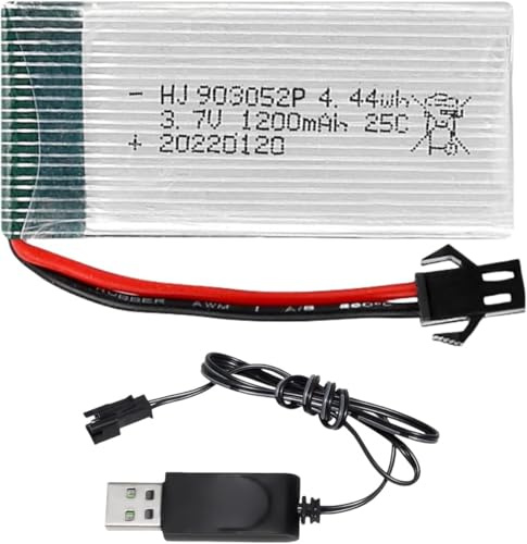 ERYNK 3.7V 1200mAh 25C RC Flugzeug Lipo Akku für FPV UAV Fernsteuerung Flugzeuge Fernsteuerung UAV Quadcopter Copter und X5C X5SW Drohne Akku mit SM-2P Joint und USB