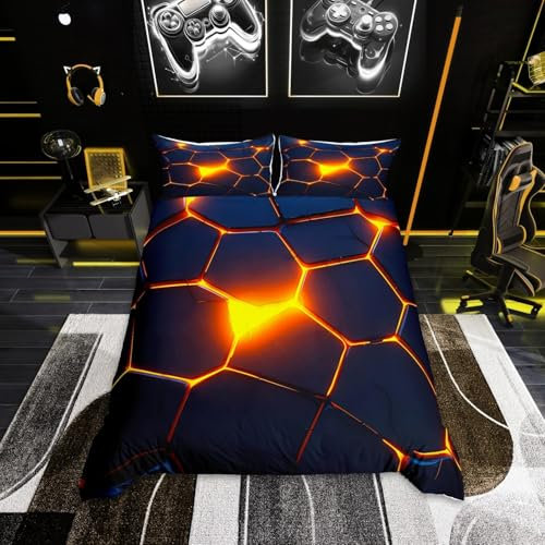 Homewish Housse de Couette 140x200 Enfant Moderne, Parure de Lit 1 Personne Lumineux Néon Deco Chambre Ado Garcon, Sets de Housses de Couettes Géométrique, avec 1 Taie d'oreiller 65x65 cm