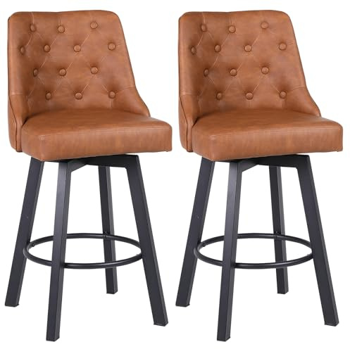 Youhauchair Barhocker 2er Set, Moderner wasserdichter Barhocker aus PU-Leder, 360° drehbarer Barstuhl mit Fußstütze, Sitzhöhe 66,5 cm, Tragkraft 150 kg, Braun