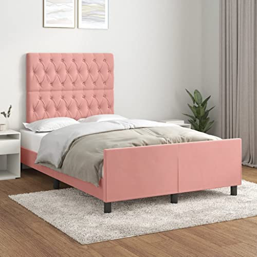 MOBCANT Bettgestell mit Kopfteil, Doppelbett Hausbett Polsterbett Bettrahmen Geeignet für Schlafzimmer Hotel Schulen Wohnungen Rosa 120x200 cm Samt