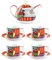 Set da Tè EGAN in Porcellana Decorata – Teiera 470 ml + 4 Tazze con Piattino 200 ml con Fantasia Mela Colorata – Design Moderno e Allegro da Collezione