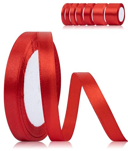 Fyshird Geschenkband Rot 10mm x 22m Satinband Rot Schleifenband Hochzeit Polyester Bänder zum Basteln Dekoband für Geburtstag DIY Geschenkverpackung Weihnachten