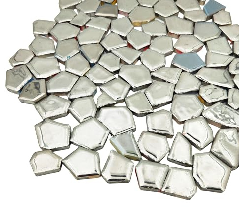 500g Porcelain Ceramic Mosaic Tiles,Broken Irregular Mosaic Tiles for DIY Craft Floor,Kitchen,Pool, Flower Pots Making Supplies (Sliver)