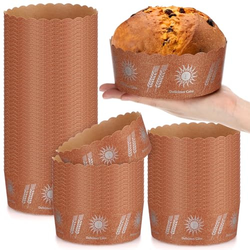 Jaloro 100 Pcs Panettone Paper Mold Pans 6 x 2.4 Inch Christmas Round Disposable Cake Mold Baking Heat Resistant Paper Baking Cake Pan for Kitchen Muffin Cupcake Kulich Paska