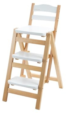 Sgabello da bar pieghevole in legno massello stile vintage per interni, sgabello a scala alta a 3 gradini multifunzione per cucina, decorativo e scaffale pieghevole portatile.(White)