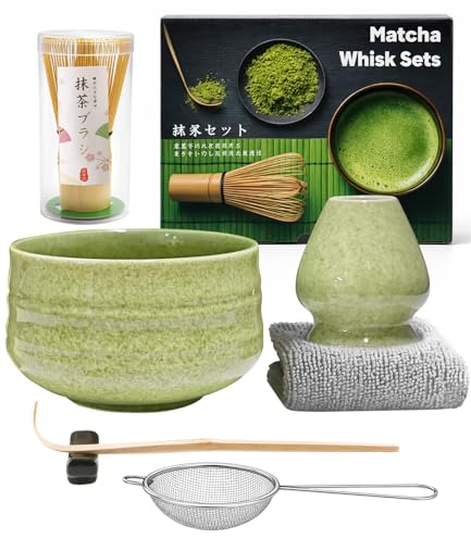 7 Pieces Japanese Matcha Ceremony Kit, Natural Bamboo Matcha Beater, Matcha Bowl, Bamboo Scoop, Strainer, Tea Towel, Whisk Holder, Complete Matcha Set