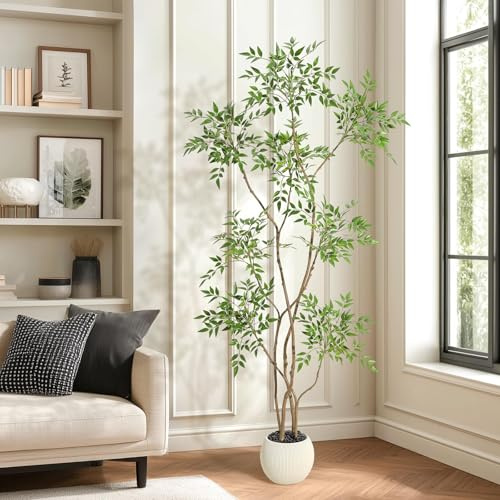 Realistischer Künstlicher Nandina-Baum – Dekorative Topfpflanze Mit Naturgetreuen Blättern, Ideal Für Innenräume Wie Wohnzimmer, Büro, Balkon Oder Andere Räume, Pflegeleicht, Mittlere Größe (150 cm).