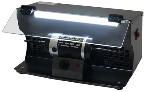 Mqwdxzfes Poliermaschine mit Staubabsaugung 200W, Tischpoliermaschine mit LED-Beleuchtung, Bankpolierer Schleifmaschine Poliergerät für Schmuck, Metall, Holz DIY Polieren, 0-8000 U/min
