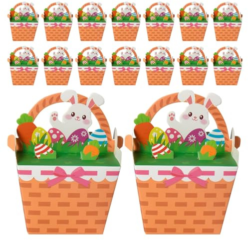 GALPADA 30Pcs Easter Treat Boxes with Sturdy Handles - Reinforced Bottom Paper Candy Baskets for Easter Egg Hunt Party Favors - Small Goodie Bags for Classroom School Supplies Kids Presents