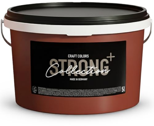 Craft Colors Strong + Peinture murale Rouge Terre Cuite n° 460 5 l pour surfaces fortement sollicitées telles que les escaliers, les couloirs et les murs de garage - Classe d'abrasion humide 1