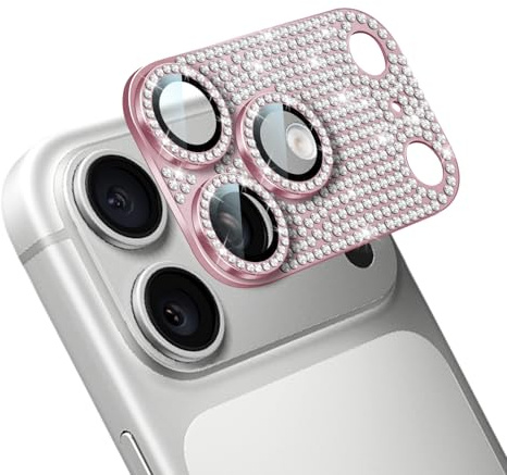 DiyGody Kompatibel für iPhone 17 Pro Max Kameraschutz Glitzer Diamant | 9H Strasssteine Metallplatte Klar Gehärtetem Glas Lens Schutz Anti-Kratzen, Kameraobjektiv iPhone 17 Pro Max, Rosa