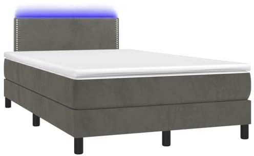 Yisssmeng Boxspringbett 120x200cm Dunkelgrau Samt mit Taschenfederkern-Matratze LED Beleuchtung Modernes Design Robust & Bequem für Schlafzimmer Gästezimmer