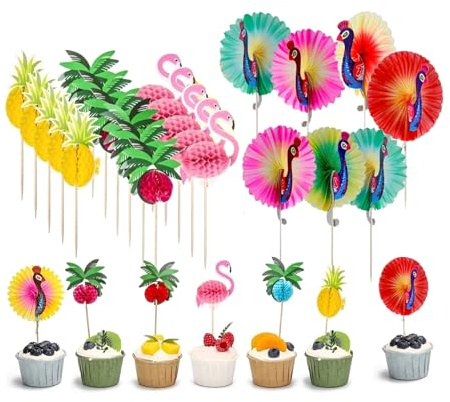 WUMZIRA 60 Piezas Palillos para Aperitivos con Diseño de Panal, Brochetas de Cóctel de Madera en 4 Estilos, Palitos Decorativos para Frutas, Decoración para Fiestas y Eventos