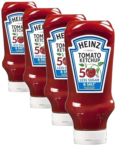 Heinz Tomato Ketchup 50% less sugar and salt, 800ml (Pack of 4)