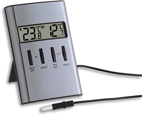 TFA Dostmann Digitales Innen-Außen-Thermometer, Innen-/Außentemperatur, Höchst-und Tiefstwerte, Überwachung von Gefriergerät/Aquarium