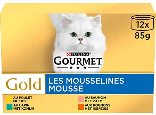 GOURMET - Les Mousselines : Poulet, Saumon, Rognons, Lapin - 12x85g - Lot de 8