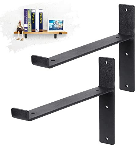 BSHAPPLUS T Regalkonsole Regalträger Schwerlastträger Deko für Kleiderbügel Lagerregal Schuhregal Bücherregal Schwarz (ohne Brett) (2X)