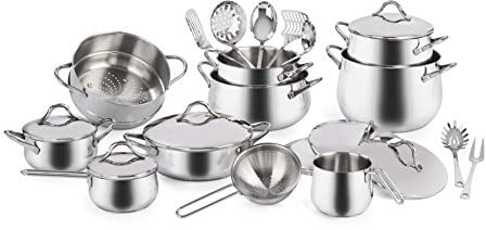 Barazzoni Batteria Mediterranea 24 Pezzi-Composizione 18/10-Made in Italy, Acciaio Inox 18/10