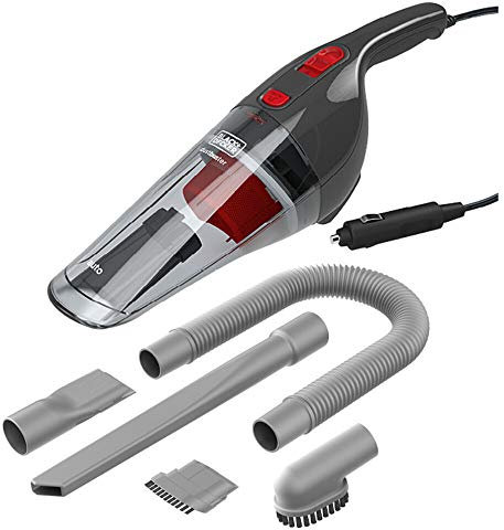 BLACK+DECKER Aspirateur à main filaire, Spécial Voiture, Poignée ergonomique et Branchement Allume-Cigare, 7 Accessoires inclus, 370 ml, 12V, NV1210AV-XJ