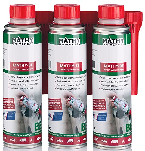 MATHY-BE Benzin System Reiniger (3 x 250 ml) - Zertifizierter Benzin Reiniger - Benzin Additiv - Hochwirksamer Ventil-Reiniger - Benzin Zusatz