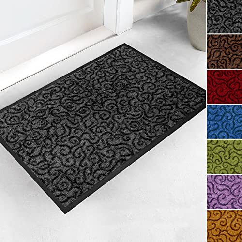 etm Design Schmutzfangmatte mit Schnörkelmuster für Eingangsbereich | Fußmatte in vielen Größen und Farben | grau 40x60 cm