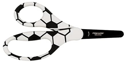 Fiskars Kinderschere mit Fußballmotiv, Ab 6 Jahren, Länge: 13 cm, Für Rechts- und Linkshänder, Rostfreie Stahl-Klinge/Kunststoff-Griffe, Weiß/Schwarz, 1023913