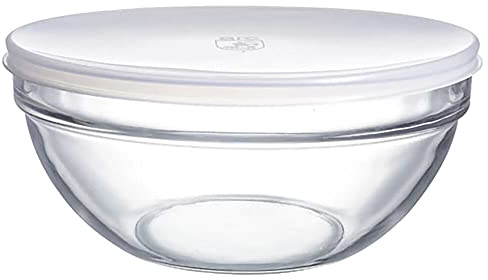 Luminarc Grand 17 cm x 7,5 cm (16,5 cm Dia x 7,6 cm) rond blanc bols en verre Transparent avec couvercle en plastique alimentaire Bols de rangement