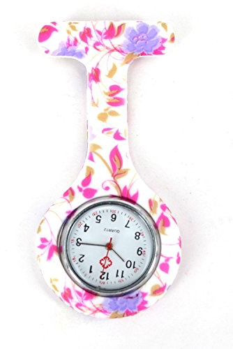 Boolavard Affaire Infirmière de Silicone Docteur Tunique Montre Broche (Pale Violet Fleurs)