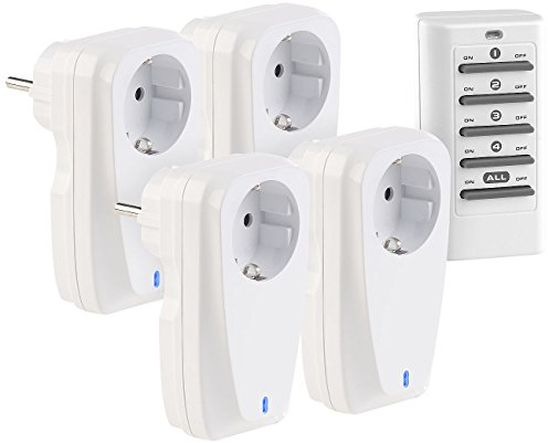 revolt Fernbedienung Steckdose: 4er-Set Funksteckdosen mit Fernbedienung, bis 16 A, 3.680 Watt (Zeitschaltuhr mit, Funkfernschalter, Schaltbare)