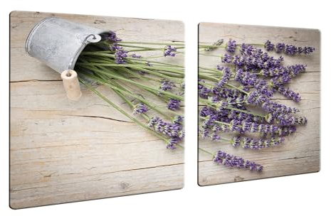 DAMU | Herdabdeckplatte 2teilig 2x40x52 Herdabdeckung Ceranfeld Glasschneideplatte Ceranfeldabdeckung 80x52 Herdplattenabdeckung Kochfeld Abdeckung Schneidebrett Glasplatte Lavendel Holz