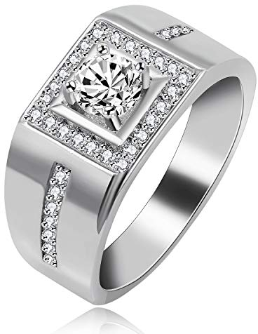 Uloveido Platinum Plated Herren Promise Rings Zirkonia Hochzeit Verlobungsbänder Ring für Männer Boy (Platinum, Größe 54 (17.2))