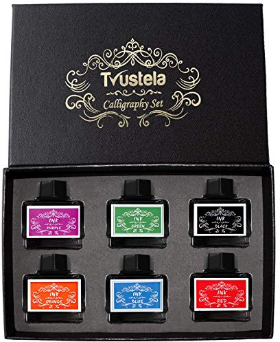 Trustela Calligraphy Ink Set | 6 Colors (Black, Blue, Red, Green, Purple, Orange) | 15 ml Bottles | Fountain Pen & Dip Pen Ink