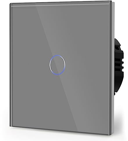 BSEED Touch Light Switch Glass Panel Cross Switchable Non-WiFi 1 Gang 2 Way LED Lamp Compitable Tempered Touch Screen 240V Wall Light Switch Gray