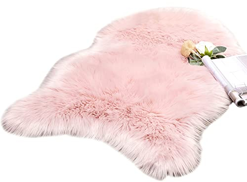 MIULEE Faux Fell Teppich Flauschig Weiche Warm Modern Bodenmatte Sofa Matte Kunstfell Dekofell Unregelmäßig Bettvorleger Wolle Longhair Optik Gemütliches 60x90 cm Pink